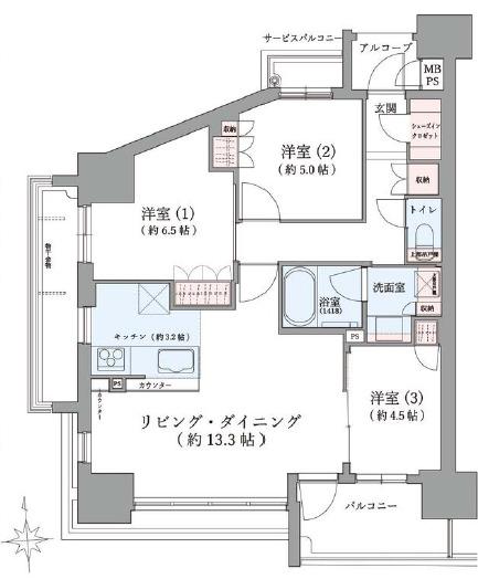ワコーレ神戸トアプレミアム(3LDK/6階)の間取り写真
