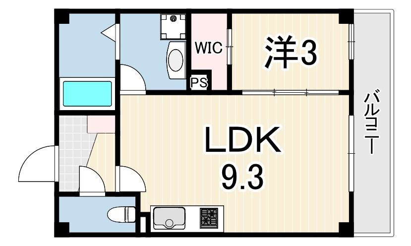 ルクス西宮北口(1LDK/3階)の間取り写真
