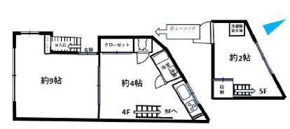 奥田ビル(2DK/4階)の間取り写真