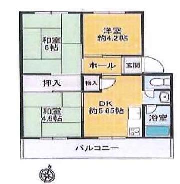 渦ヶ森コーポ(3DK/4階)の間取り写真
