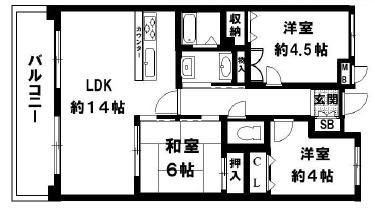 アバンセ六甲パートⅡ(3LDK/4階)の間取り写真