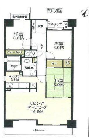 ダイアパレス三宮エスタシオ(3LDK/4階)の間取り写真