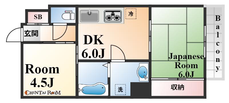 マンションサンビラー(2DK/4階)の間取り写真