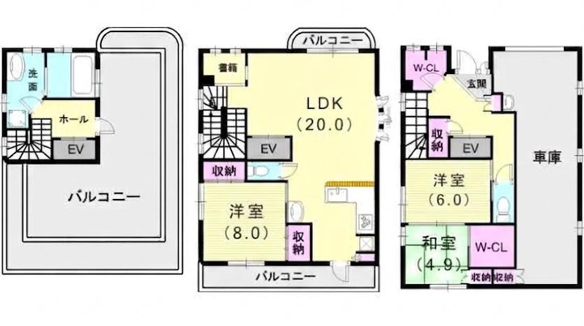 阪急電鉄神戸線 岡本駅(兵庫) 徒歩9分 3階建 築20年(3LDK)の間取り写真