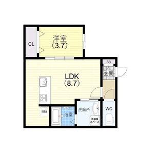 GRID神戸脇浜(1LDK/1階)の間取り写真