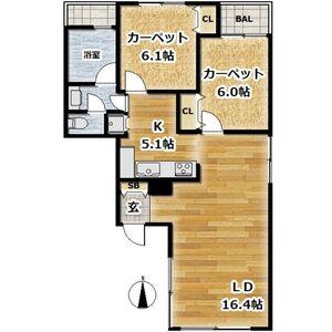六甲ヒルコート(2LDK/5階)の間取り写真