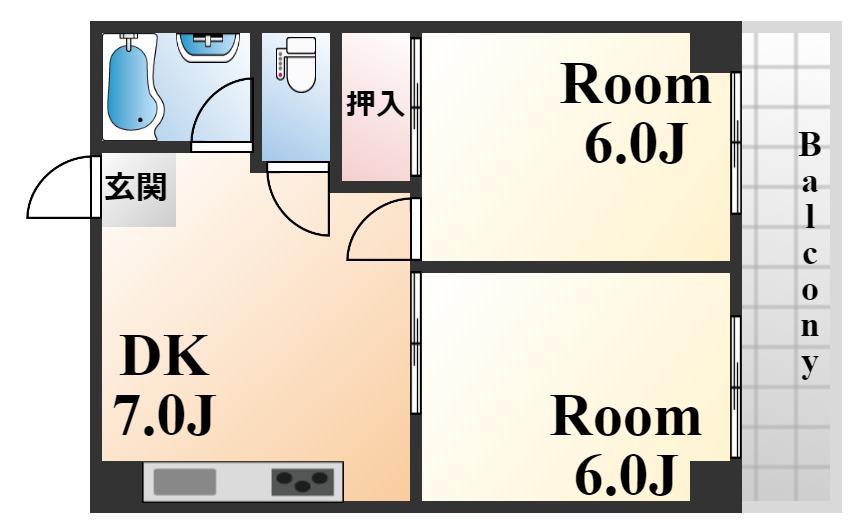 桑畑高徳マンション(2DK/3階)の間取り写真