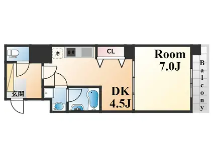 ベレッツァ(1DK/7階)の間取り写真