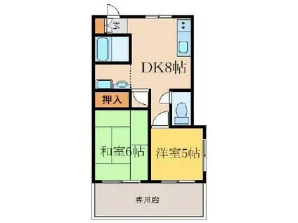 ビラ御影(2DK/1階)の間取り写真