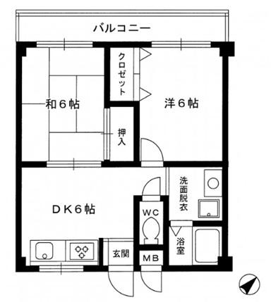 メゾンハーバー(2DK/2階)の間取り写真
