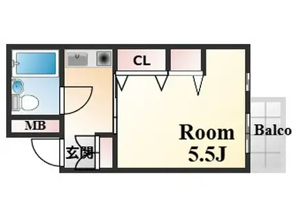ラフェブランシュ岡本(ワンルーム/2階)の間取り写真
