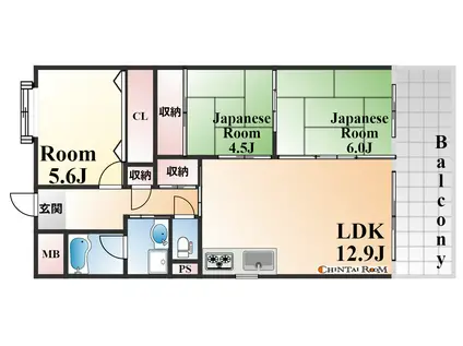 ロジュマン六甲(3LDK/5階)の間取り写真