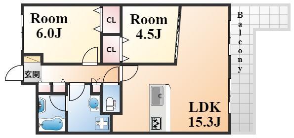 リブレ御影(2LDK/2階)の間取り写真