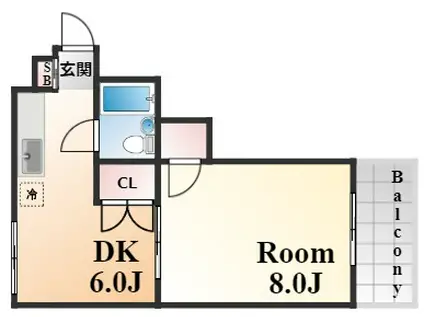 ウィルトアロード(1DK/4階)の間取り写真