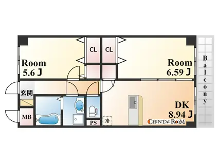 エイト岡本(2DK/2階)の間取り写真