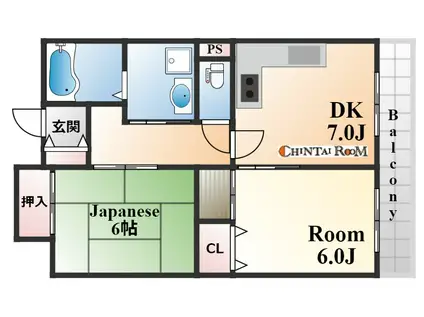 コスタレイ神戸三宮(2DK/2階)の間取り写真