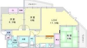 ドルチェ森北(3LDK/3階)の間取り写真