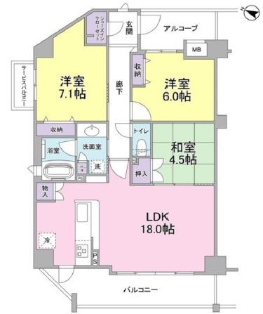 ソルレヴェンテ神戸中山手通(3LDK/4階)の間取り写真