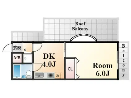 エクセレント・リブ六甲(1DK/4階)の間取り写真