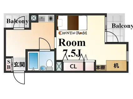 ラフェブランシュ岡本(ワンルーム/2階)の間取り写真