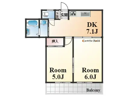 船寺ハイム(2DK/1階)の間取り写真