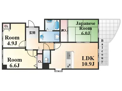 エヴァーグリーン岡本(2LDK/2階)の間取り写真