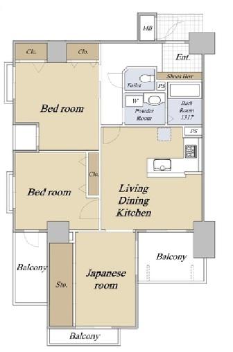 フォルザ住吉(3LDK/9階)の間取り写真