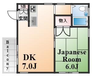 ルミエール東灘(1DK/2階)の間取り写真