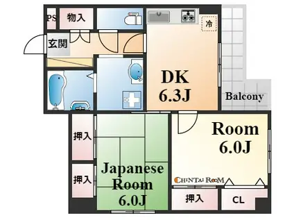 グレンコート御影(2DK/3階)の間取り写真