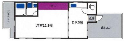 鴨子ヶ原マンション(1DK/4階)の間取り写真