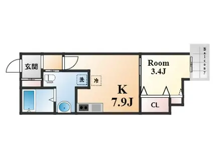 エカルラート青谷(1LDK/2階)の間取り写真