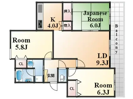 ジークレフ王子公園(3LDK/1階)の間取り写真