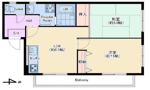 シャノアール甲南(2LDK/2階)の間取り写真