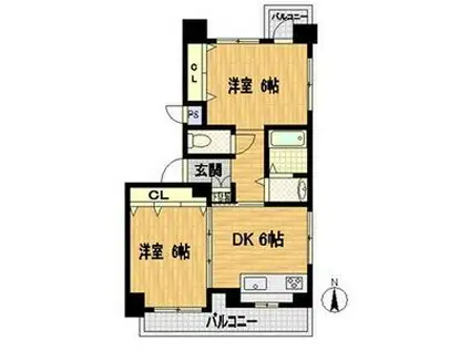 サンヴェール青谷(2DK/3階)の間取り写真