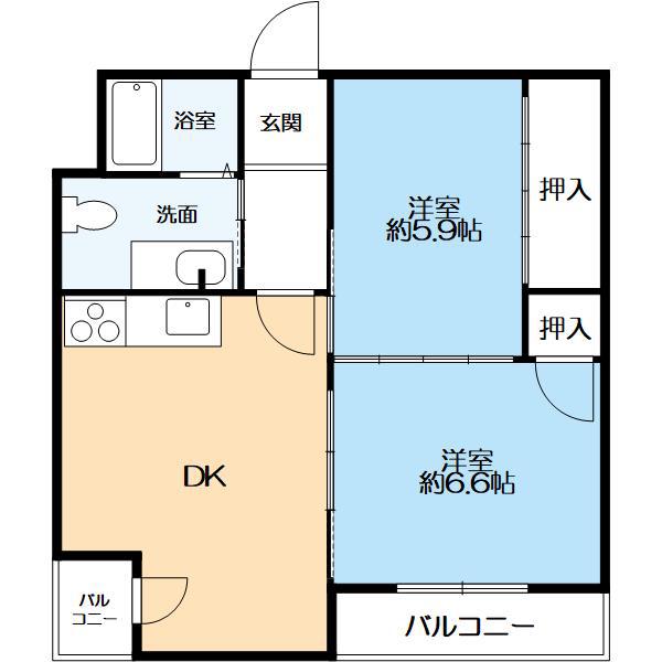 日生住吉コープ(2DK/4階)の間取り写真