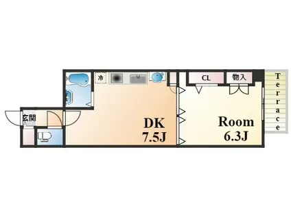 ドゥーベル六甲(1DK/1階)の間取り写真