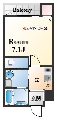 ワコーレヴィータ新神戸(1K/2階)の間取り写真