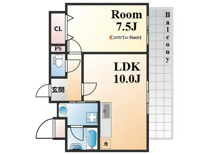 ロイヤル六甲駅前(1LDK/4階)の間取り写真