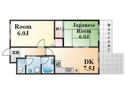 ライオンズマンション生田川東(2DK/7階)の間取り写真