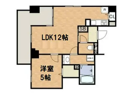 ラヴィベール上町台(1LDK/4階)の間取り写真