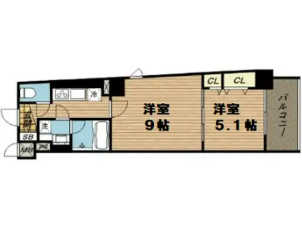 リ・フォルーチェ大阪城(1DK/5階)の間取り写真