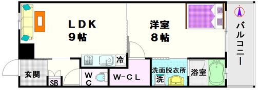 S-RESIDENCE 学園坂(1LDK/8階)の間取り写真