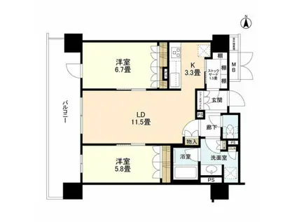 ブランズタワー御堂筋本町(2LDK/6階)の間取り写真