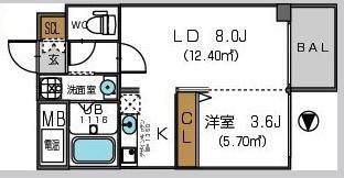ザパーククロス阿波座(1LDK/10階)の間取り写真