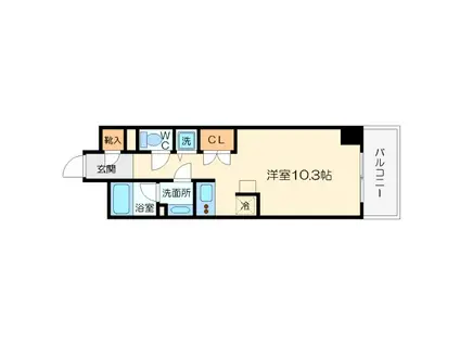 セイワパレス大手前西(1K/9階)の間取り写真