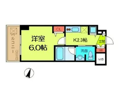 クオーレ靭公園(1K/4階)の間取り写真