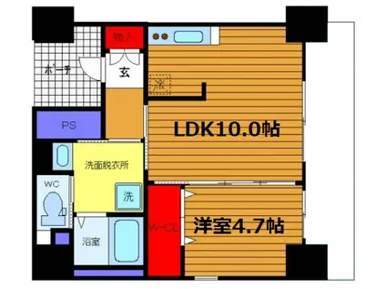 SUNSUNなんば弐番館(1LDK/12階)の間取り写真