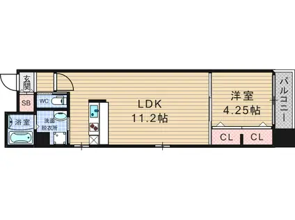 ラクラス江戸堀(1LDK/9階)の間取り写真