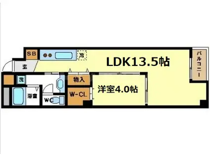 メゾンキコー靭本町(1LDK/4階)の間取り写真
