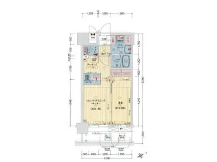 プレサンスOSAKA DOMECITYビーツ(1K/14階)の間取り写真